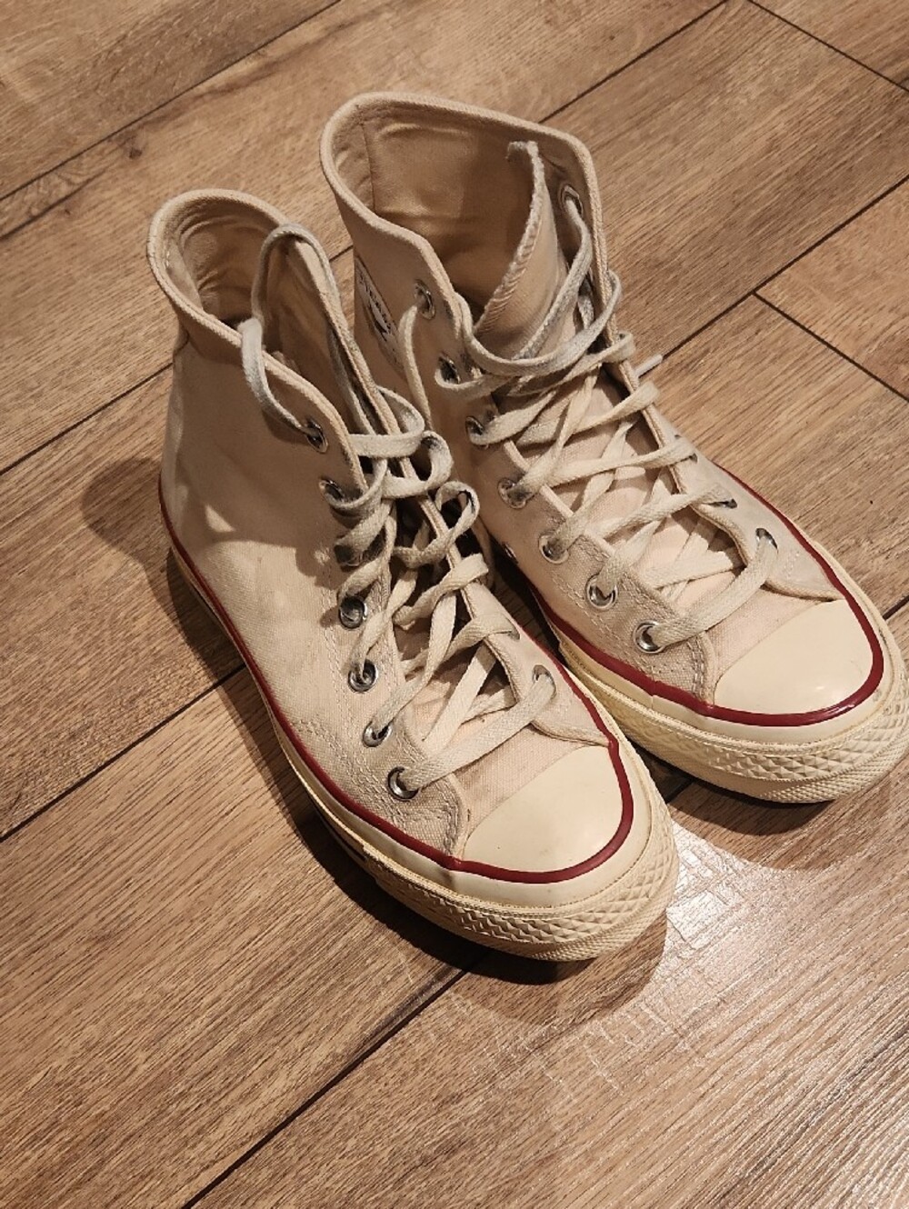 Converse High-Top Sneakers in Cream with Red Trim - Picture 14 of 16